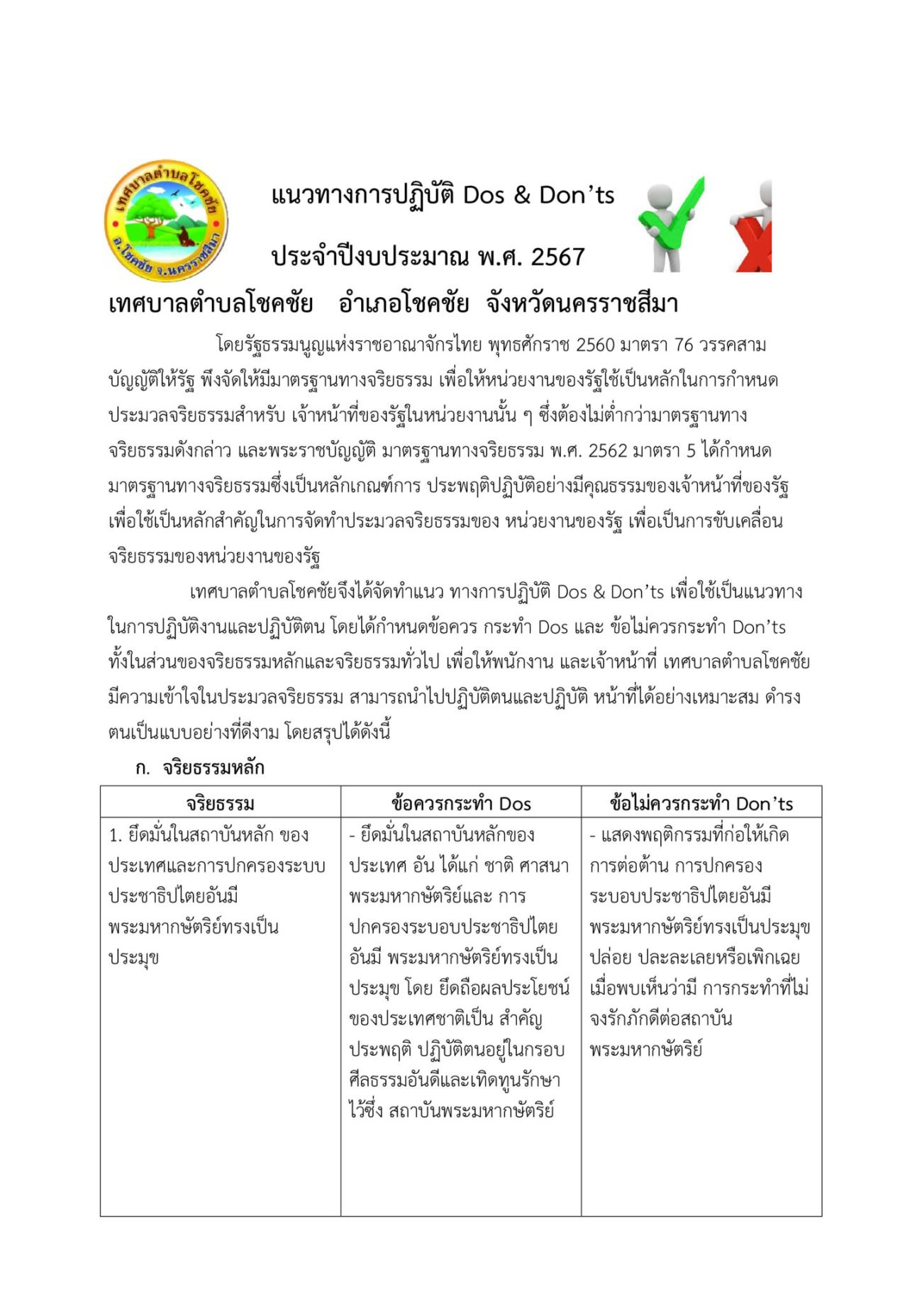 แนวทางการปฏิบัติ Dos & Don’ts – เทศบาลตำบลโชคชัย