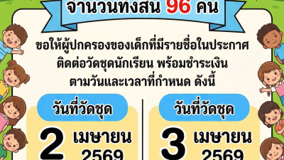 ประกาศรายชื่อเด็กเข้าเรียน ศูนย์พัฒนาเด็กเล็กเทศบาลตำบลโชคชัย  ประจำปีการศึกษา 2569